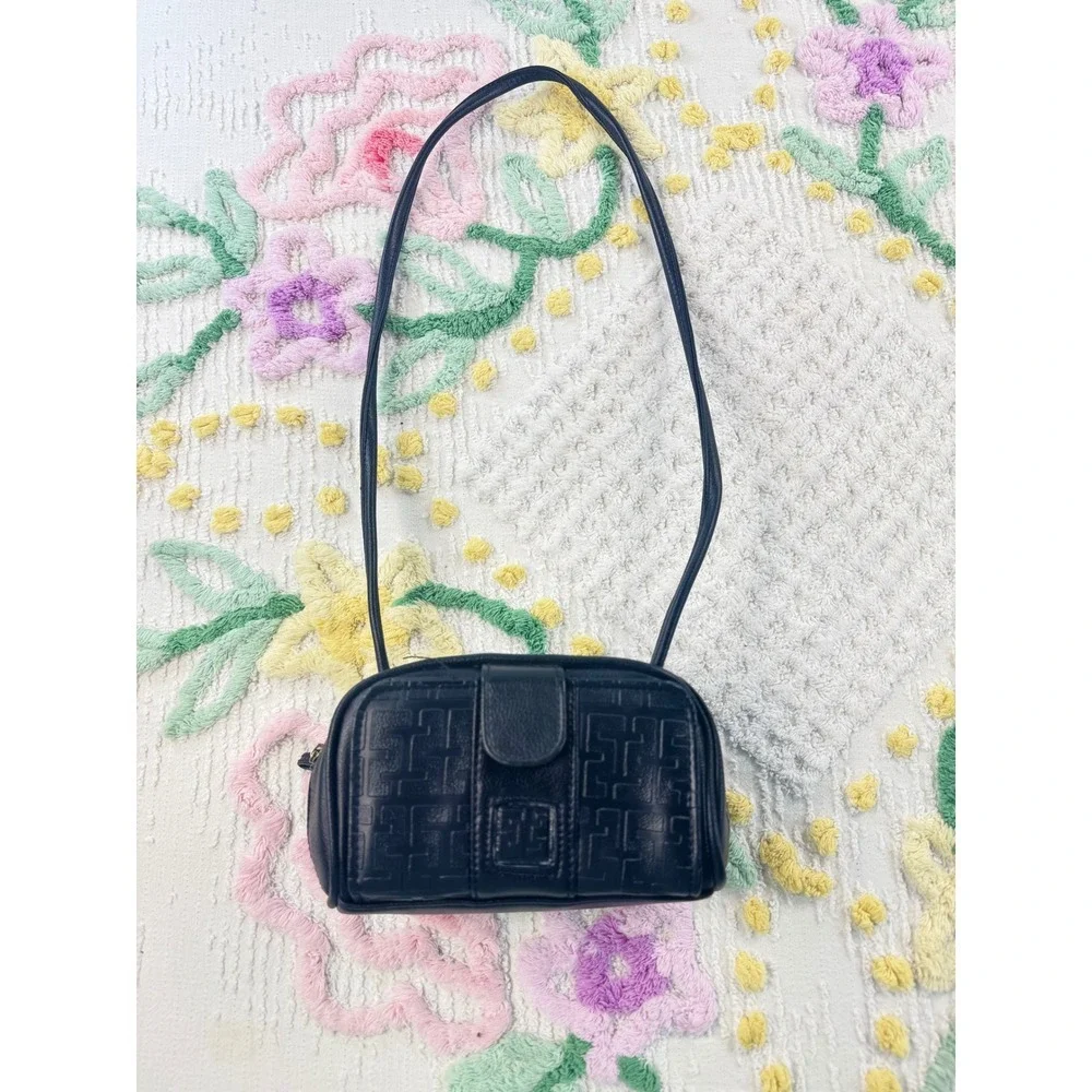 Sarne Black Quilted Embossed Leather‎ Mini Shoulder Bag with Mirror